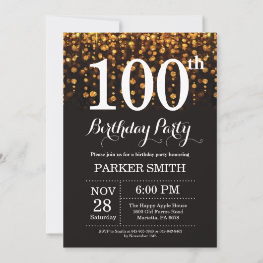 100e anniversaire Invitation Parties scintillant d (Devant)