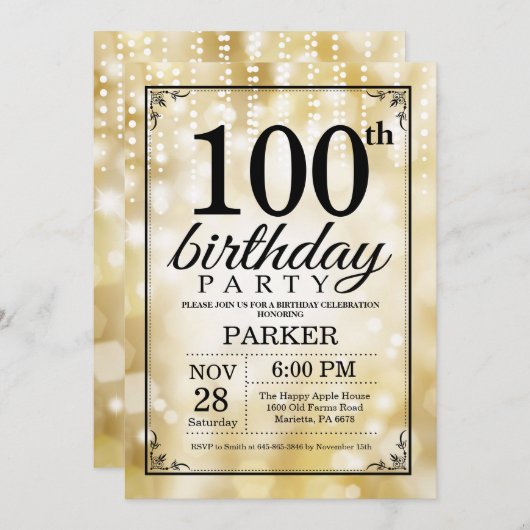 100e anniversaire Invitation Parties scintillant d (Devant / Derrière)