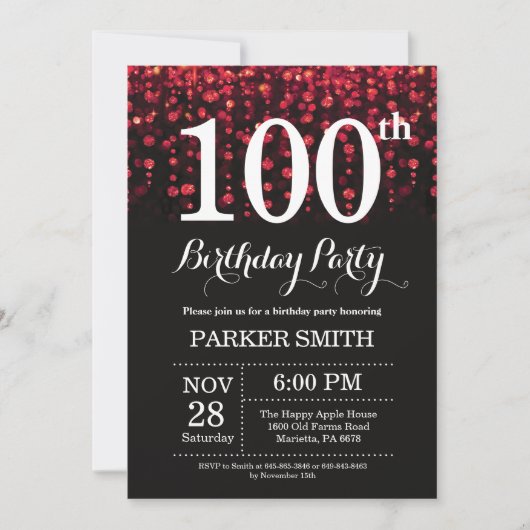 100e anniversaire Invitation Parties scintillant r (Devant)