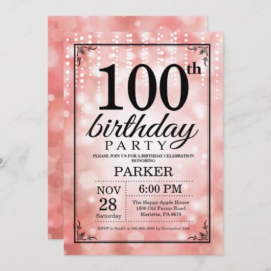 100e anniversaire Invitation Parties scintillant r (Devant / Derrière)