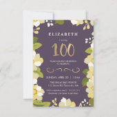 100e anniversaire Invitation Personnaliser Floral (Devant)