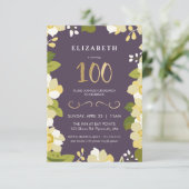 100e anniversaire Invitation Personnaliser Floral (Debout devant)