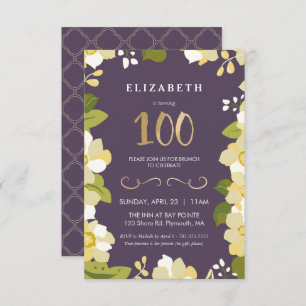 100e anniversaire Invitation Personnaliser Floral 