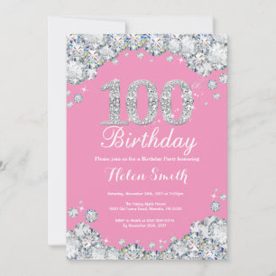 100e anniversaire Invitation rose et diamant d'arg