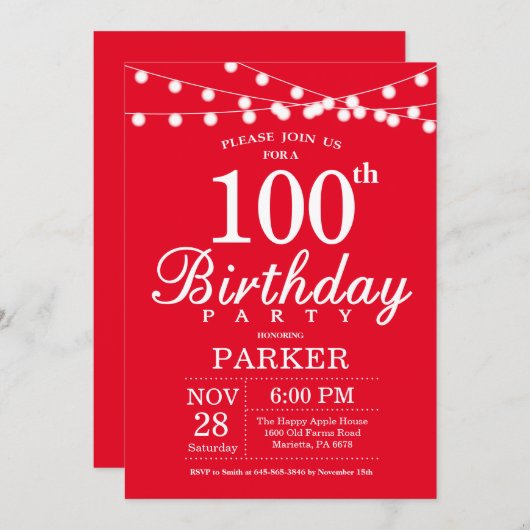 100e anniversaire Invitation Rouge (Devant / Derrière)