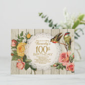 100e anniversaire Invitation Rustique Rose Floral (Debout devant)