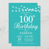 100e anniversaire Invitation Turquoise Aqua Turquo (Devant / Derrière)