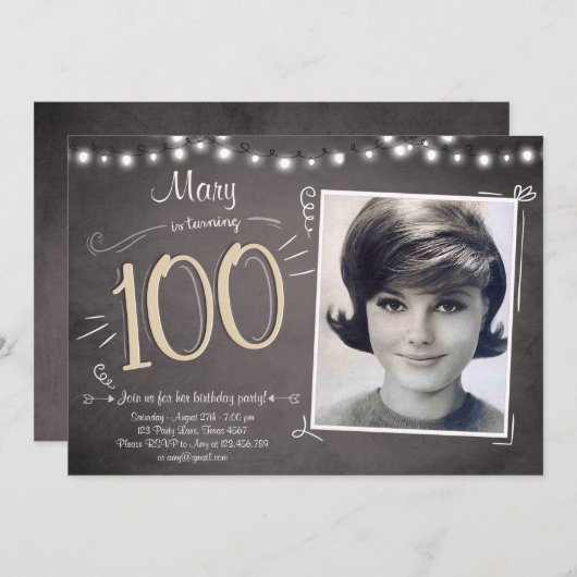 100e anniversaire Invitation Vintage Cent annivers (Devant / Derrière)