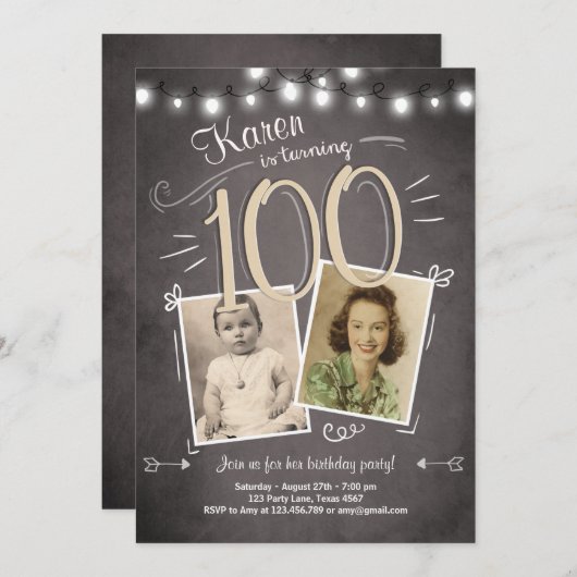 100e anniversaire Invitation Vintage Cent annivers (Devant / Derrière)