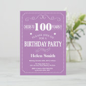 100e anniversaire Invitation violet et blanc (Debout devant)