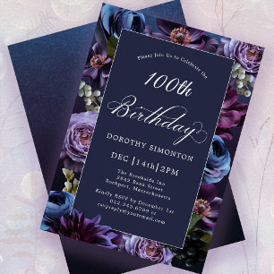 100e anniversaire Moody Purple Flower Invitation