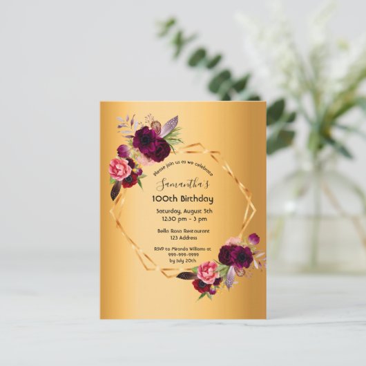 100e anniversaire or bouillon bordeaux invitation (Debout devant)