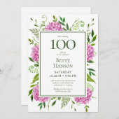 100e Anniversaire Pink Hydrangeas Demande de carte (Devant / Derrière)