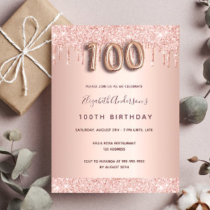 100e anniversaire rose invitation rose or