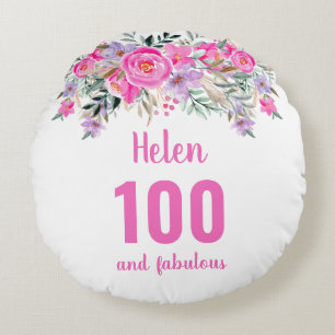 100e anniversaire rose nom floral ronde coussin