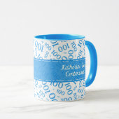 100e Birthday Blue & White Random Number Pattern Mok (Voorkant rechts)