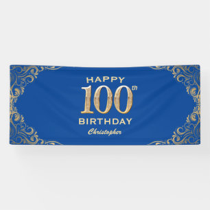 100e Birthday Party Blue en Gold Glitter Lijst Spandoek