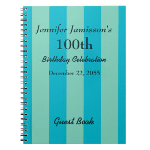 100e Birthday Party Guest Book Blue/Green Stripe Notitieboek
