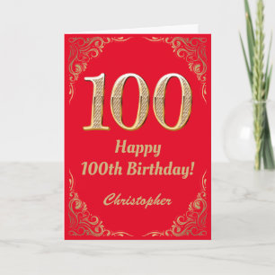 100e Birthday Red en Gold Glitter Lijst Kaart