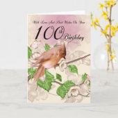 100e Carte Anniversaire Avec Oiseau Et Fleur (Fleur jaune)