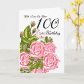 100e carte d'anniversaire avec roses roses roses (Fleur jaune)