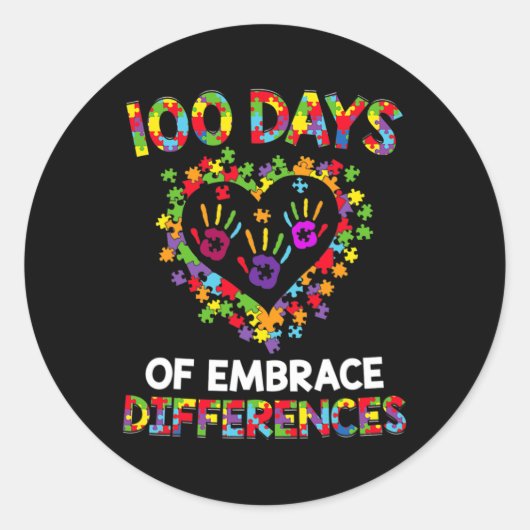 100e dag 100 dagen schoolautisme ronde sticker (Voorkant)