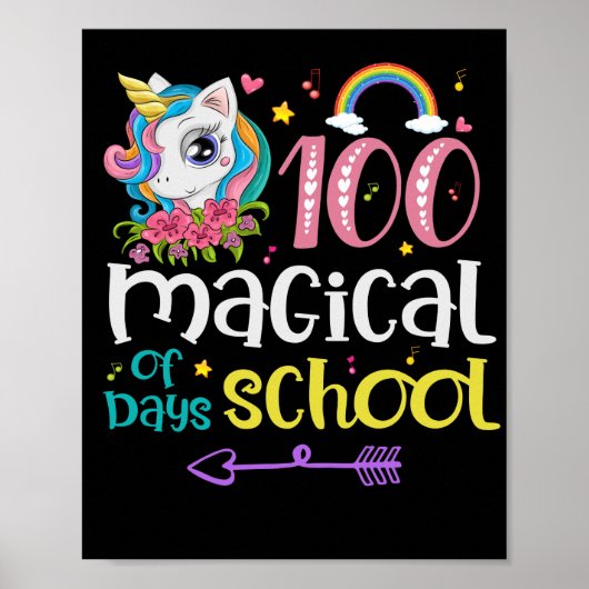 100e dag school Unicorn 100 magische dagen leraar Poster (Voorkant)
