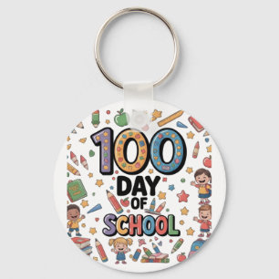 100e Dag van het Schoolplezier T-Shirt Kleurrijk Sleutelhanger