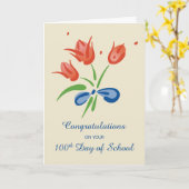 100e dag van schoolfelicitaties bloemen kaart (Gele Bloem)