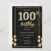 100e Diamond Zwart en Goud Verjaardag Kaart (Voorkant)