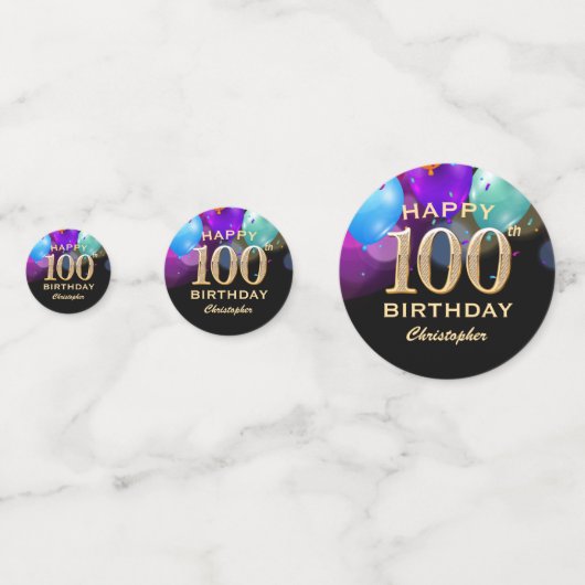 100e fête d'anniversaire Confetti noir et or (Derrière)