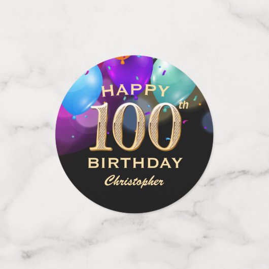 100e fête d'anniversaire Confetti noir et or (Petit recto)
