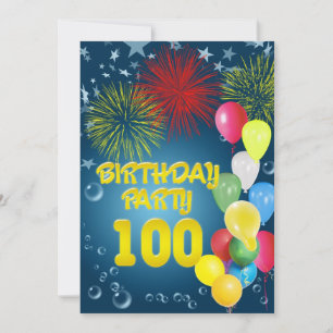 100e fête d'anniversaire Invitation avec ballons
