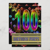 100e fête d'anniversaire Invitation avec bulles (Devant / Derrière)