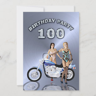 100e fête d'anniversaire Invitation avec moto