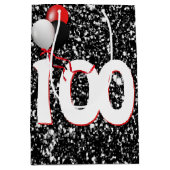 100e geboortedag ballonnen op zwarte glitter medium cadeauzakje (Voorkant)