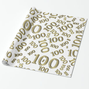 100e Goud/Wit Willekeurig Getal Patroon Groot Cadeaupapier