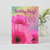 100e invitation à la fête d'anniversaire avec fleu (Debout devant)