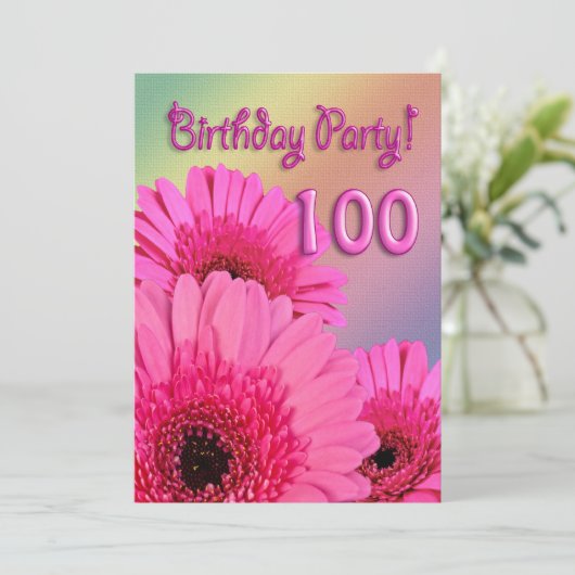 100e invitation à la fête d'anniversaire avec fleu (Debout devant)