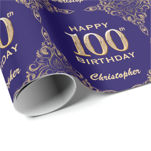 100e marineblauw en goudglitter-Lijst Cadeaupapier