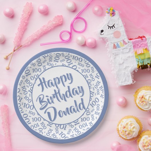 100e Partij Willekeurig Nummer Patroon Blauw/Wit Papieren Bordje (Feest)