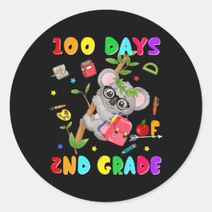 100e schooldag 2e klas Koala Happy 100 dagen Ronde Sticker