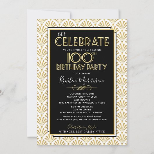 100e verjaardag Art Deco Gatsby Roaring 1920s Part Kaart (Voorkant)