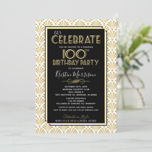100e verjaardag Art Deco Gatsby Roaring 1920s Part Kaart (Staand voorkant)