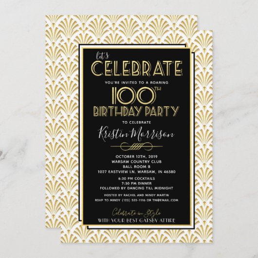 100e verjaardag Art Deco Gatsby Roaring 1920s Part Kaart (Voorkant / Achterkant)