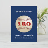 100e verjaardag Baseball Blue en Red Kaart (Staand voorkant)