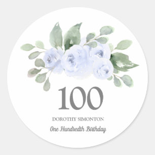 100e verjaardag Blauwe Roos Eucalyptus Ronde Sticker