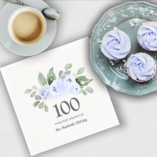 100e verjaardag Blauwe Roos Eucalyptus Servet