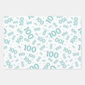 100e verjaardag Blauwgroen/wit willekeurig nummerp Inpakpapier Vel (Voorkant)
