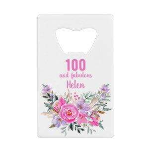 100e verjaardag bloemencreditcard flesopener kredietkaart flessenopener
